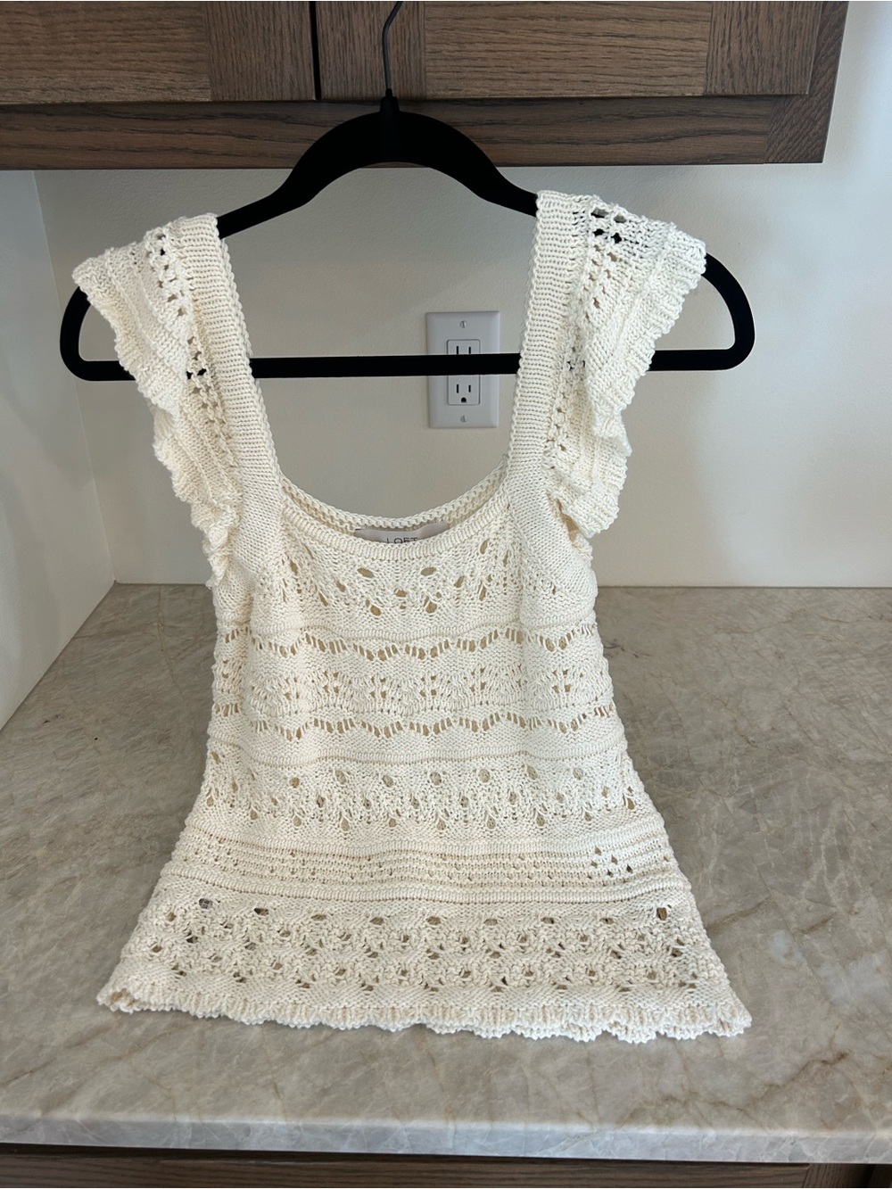 LOFT Cream Crochet Ruffle Strap Camisole